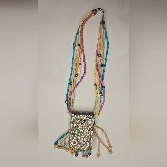 Multicolor Beaded Necklace with Silver Pendant - Picture 1 of 7